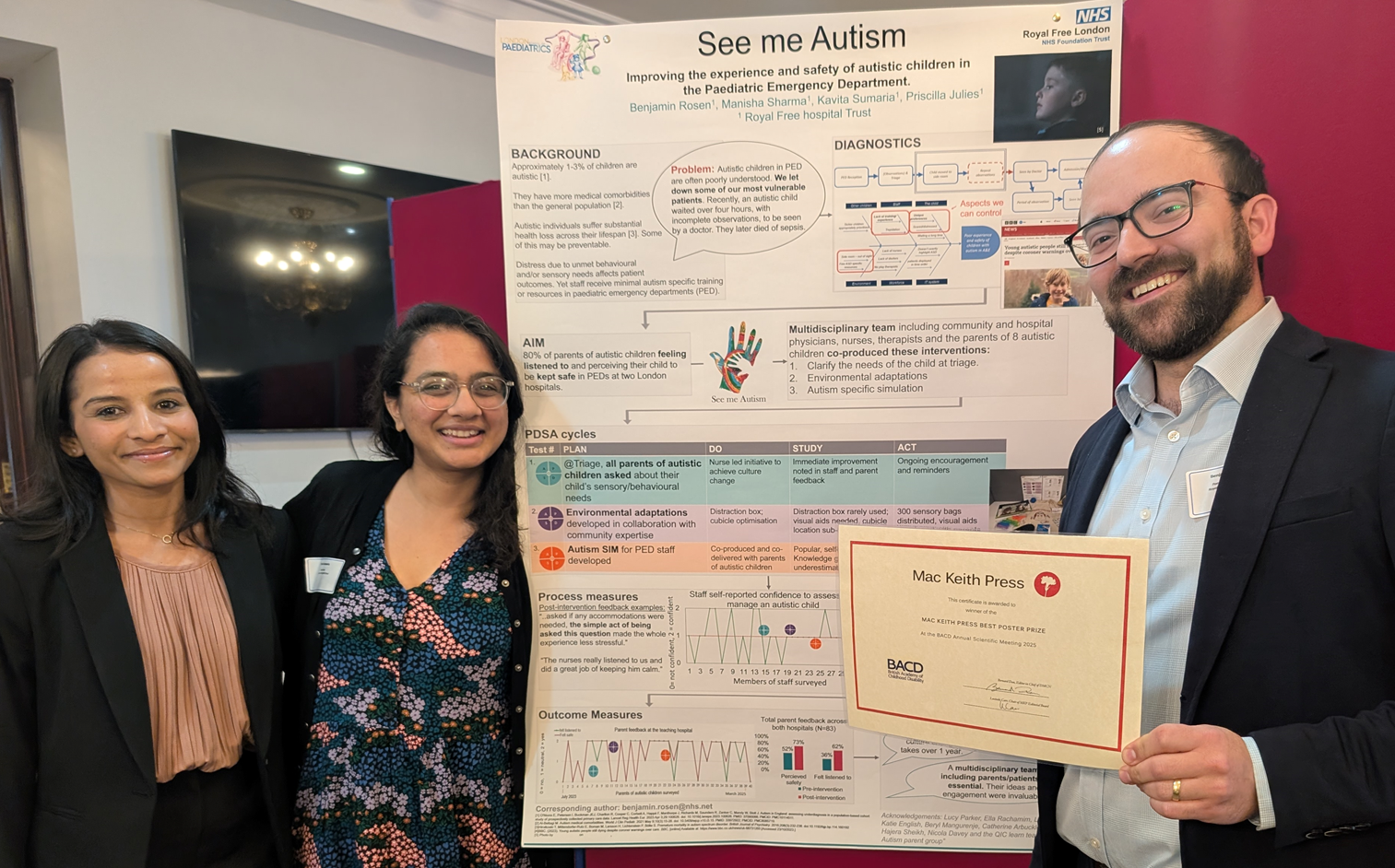 image of colleagues work being recognised and being awarded the Mac Keith Press best poster prize